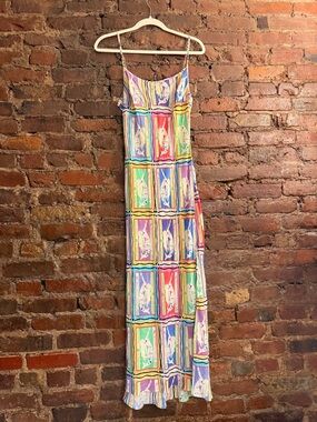 RIXO Multicolor Pastel Graphic Slip Dress
